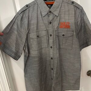 Harley-Davidson Men's Gray Shirt with Orange Accents